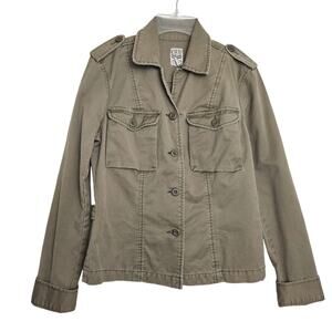 Lucky Brand Women's KH1 Khaki Distressed Military Cargo Y2K Jacket Size S Grunge